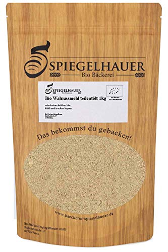 Harina de nogal orgánica, 1 kg, parcialmente engrasada, finamente molida, sin gluten, 44 % proteínas
