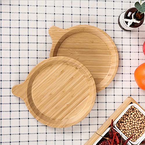 Amslan Bamboo Plates Set Round Pasta Reusable Plates With Handle Wood Plates Nature Dinnerware Bamboo Tableware Tray Dinner Plates Snack Plate Fruit Plate Eco Friendly Plates 8 Inch 3Pcs #TOP7