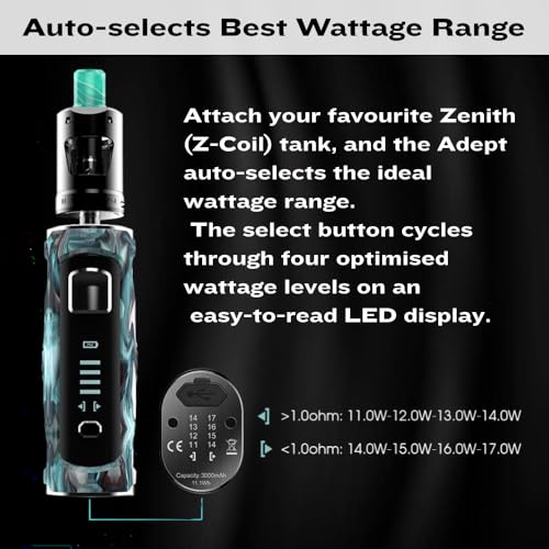 Innokin Adept Zlide Vaping Kit, Long Lasting 3000mAh Battery, Equipped with Zlide Tank, Z Coil, IP67 Waterproof, Haman Auto-Wattage-Selection for MTL Vaping, Nicotine Free (Ocean) - Image 2