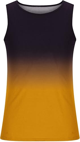 Miniatura 2 de Camisas sin mangas para hombres 2023 casuales sueltas color degradado sin mangas cuello redondo camisetas sin mangas ajuste muscular camisas de