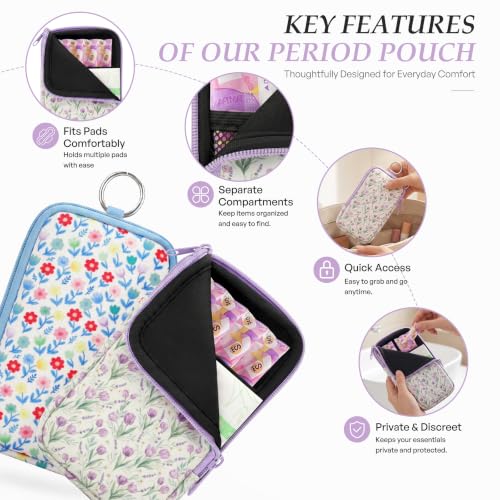 Image of KJQJLY 2 Pack Portable Tampon Organizer Bag Tampon Holder & Storage Case with Zipper for Travel, Discreet Period Bag for Purse, Waterproof Feminine Products Pouch for Women (Lavender Floral)