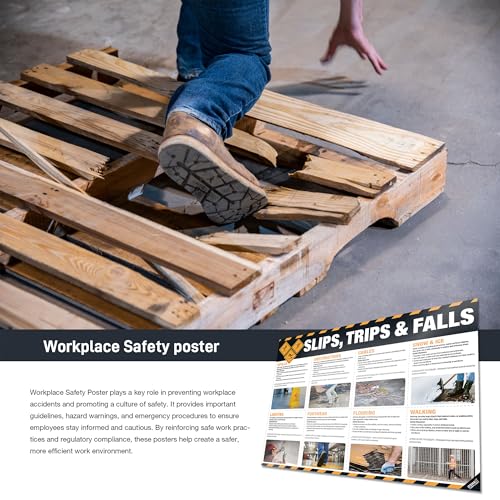 slips trips and falls safety poster  workplace fall prevention sign osha-compliant visual guide for spills cables obstructions 18x2434 waterproof amp tearproof wall chart