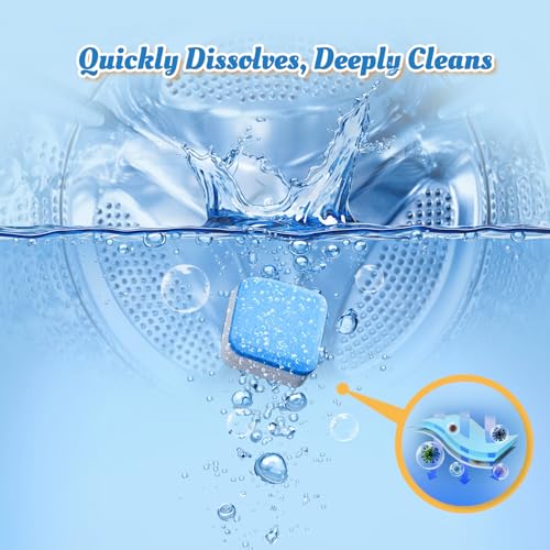 Image of Washing Machine Cleaner Tablets Deodorizer-48 Pack Deep Cleaning Washer Descaler Freshener-Dirt Buildups Stain Odor Remover Spotless -Top Front Load HE Machines Wild Bluebell Foaming 2 Year Supply