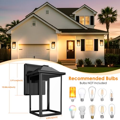 Image of MATAMEYE Outdoor Wall Light Fixture, Exterior Waterproof Porch Lighting | Large Black Patio Wall Lantern, Anti-Rust, Clear Glass, E26 Socket, Wall Mount Sconce Lighting, Outside Front Door Light