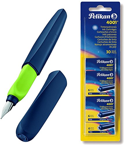 Pelikan Füller Twist in Faltschachtel universell für Rechts- und Linkshänder Feder M [ Apple-Blau ] + 30 Patronen Set