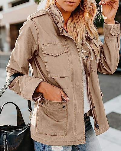 Pepochic Womens Military Jacket Zip Up Snap Buttons Lightweight Utility Anorak Field Safari Coat Outwear2