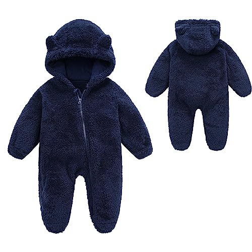 Image of YMYDYFC Baby Fleece Hooded Romper Winter Outwear Jumpsuit Snowsuit Bear Ear Outfits for Boys Girls