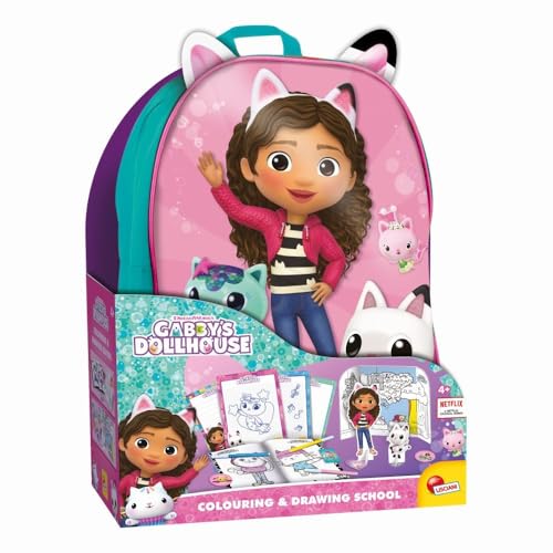 Lisciani - LA CASA DE MUÑECAS DE GABBY - Mochila escolar para colorear y dibujar - Para niños 4 + - Con rotuladores, lápices de colores y páginas de colores - GABBY'S DOLLHOUSE