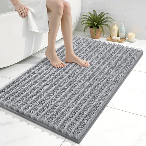 Image of Arotive Luxury Bathroom Rugs 36x24, Extra Soft Thick Absorbent Shaggy Chenille Bath Rugs, Machine Wash Dry, Bath Mats for Bathroom Floor, Tub and Shower, Home Decor Accessories, Light Grey