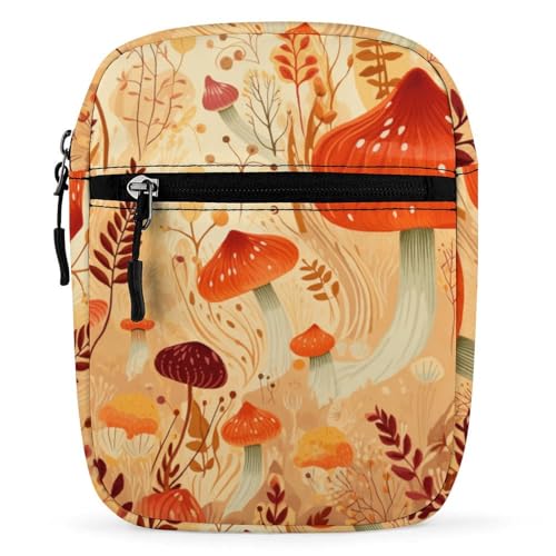 Personalized Small Crossbody Bag Water Resistant Messenger Bags Mini Mushrooms And Plants Printing SlingBag For Men Women