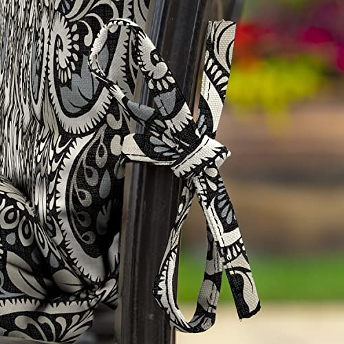 Image of Arden Patio Dining Outdoor Chair Cushions, 20x44, Rain-Proof Seat Pad, Fade-Resistant Outdoor Cushion Black Aurora Damask