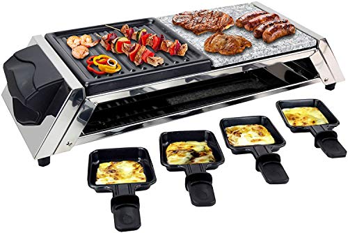 Syntrox Germany Edelstahl Design Raclette Genf 3 in 1 mit Grill und Heißer Stein für 8 Personen