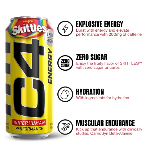image for Cellucor C4 Energy Drink, Skittles, Carbonated Sugar Free Pre Workout 