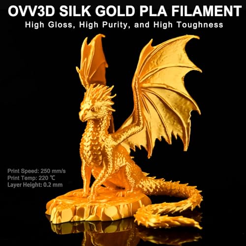 Image of OVV3D Silk PLA Filament 1.75mm, Upgrade Gold PLA Filament 3D Printer Filament, Silk Gold Metal 3D Printing Filament, 3D Filament 1.75 + /- 0.02mm, Silk 1.75 PLA Filament for 3D Printer and 3D Pen, 1kg