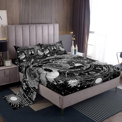 jejeloiu Gemini Bed Sheets Set Twin Size Boys Girls Constellation Fitted Sheet for Kids Horoscope Astrology Bedding Set Constellation Theme Room Decor