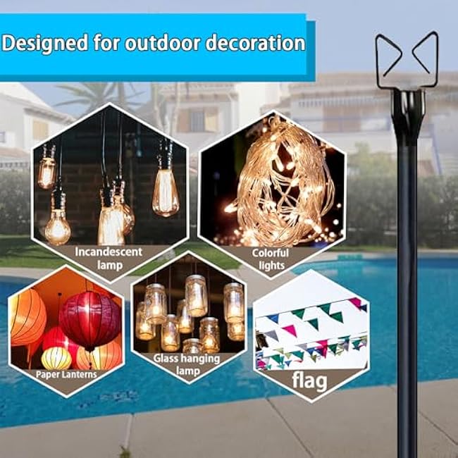 5Pack 8.6FT String Light Poles for Outside Adjustable Light Poles for Outside String Lights for Outside String Lights Hanging, Garden Lawn, Christmas, Wedding, Party