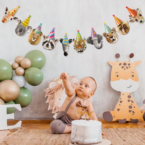 Image of Safari Animals Happy Birthday Banner Wild Animal Banners Party Animal Birthday Decorations for Kids Safari Jungle Party Decor Woodland Animals Theme Decorations