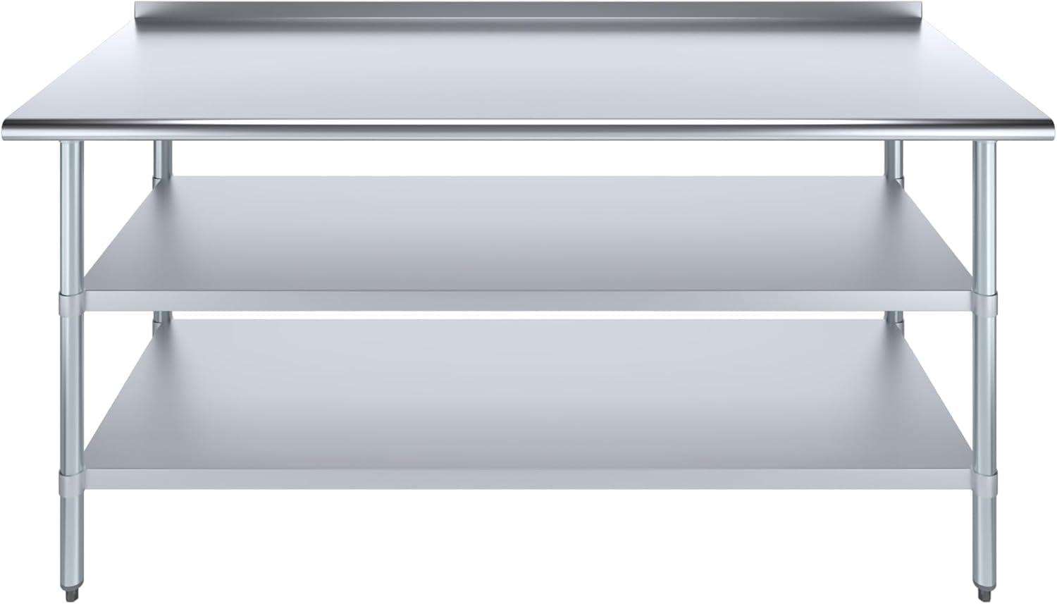 Stainless Steel Work Table with 1.5" Backsplash and 2 Shelves | NSF (72" Long x 30" Deep)