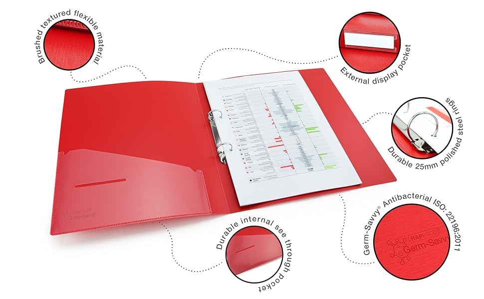 Image of 2D Ring Binder File,Plastic File Folder A /4 Size Tough & Durable Ring Binder (A /4 2D RING BINDER RED - 2)
