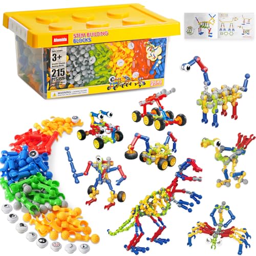 Afomida 215 PCS Creative Building Blocks Playset Toy - Featuring Storage, Includes Dinosaur, Robot, Car, Spider, Dog Figure, Learning Toy for Kids,...
