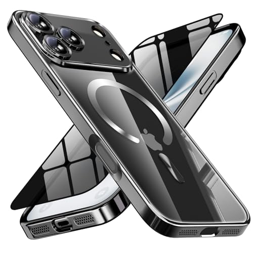 Image of Magnetic for iPhone 17 Pro Max Case with Privacy Screen Protector & Full Camera Cover,[Non-Yellowing] Shockproof Clear Phone Case Compatible with MagSafe Women Girls for iPhone 17 ProMax,Black