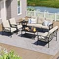 FansaFurn 6-Piece Outdoor Patio Furniture Set, Outdoor Metal Sectional Furniture with Cushions, Outdoor Conversation Seating Set with Side Table for Deck, Backyard, Garden, Balcony, Black