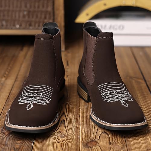 Cowboy Boots for Men Square Toe Ankle Boots Western Chelsea Casual Dress Slip on Men Shoes3
