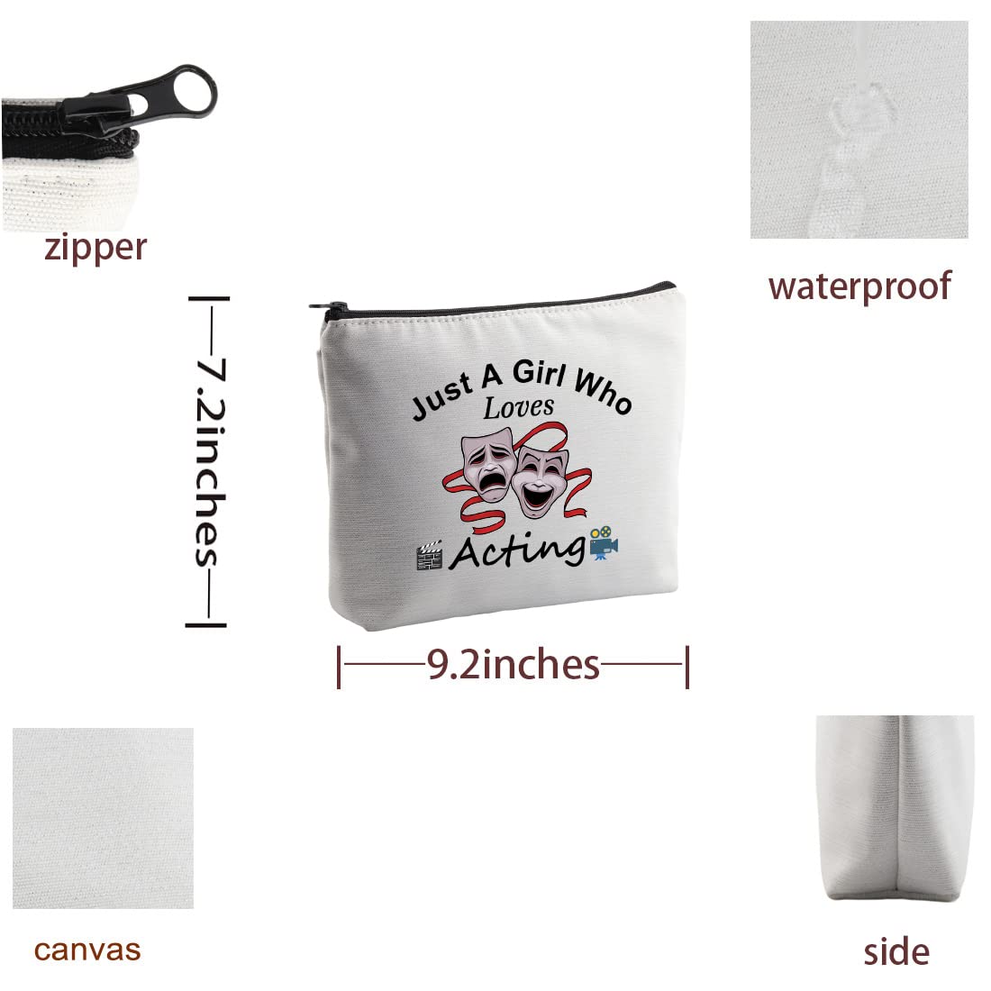 PYOUL Just a Girl Who Loves Acting Makeup Bag Theatre Lover Gifts for Actress Girl Acting Gift Theater Graduation Gift Zipper Pouch (Who Loves Acting Bag) - Image 2