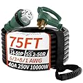 PlugSaf 40 Amp Generator Cord, 75FT 40 Amp RV Extension Cord with Twist Lock, Generator Cord 40A 4 Prong, NEMA 14-50P to SS2-50R Heavy Duty 6/3+8/1 AWG STW Wire for RV Camper & Generator to House