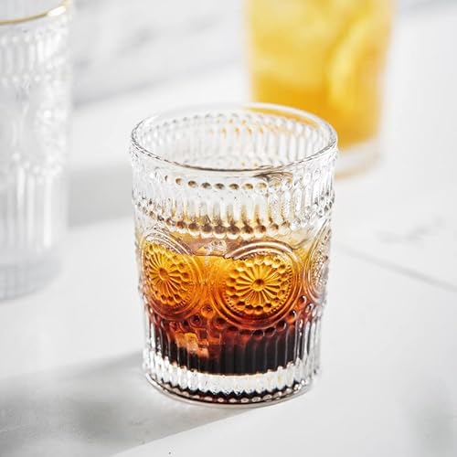 Moladri 10.5Oz Vintage Drinking Glasses, Gold Rim Textured Water Glasses Glasswear Cups, Cute Tumbler For Coffee, Juice, Whisky, Beer, Cocktail ( Sets Of 2 ) #TOP3
