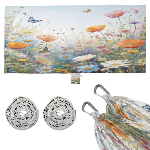 Haskirky Wildflowers Camping Hammock, Single Portable Hammocks with Tree Straps & Attached Carry Bag, 330Lbs Capacity Perfect for Outside Indoor Hiking Beach Backpack Travel