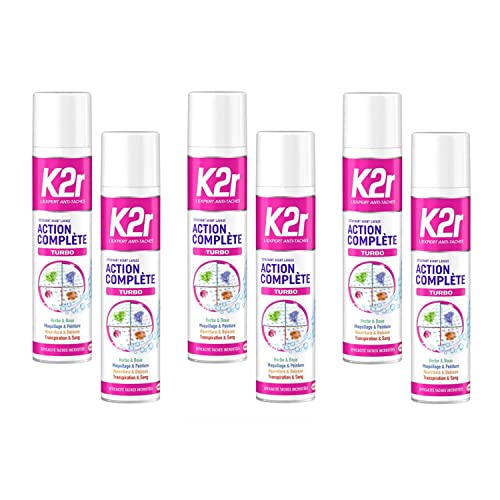 K2R Juego de 6 acciones completas turbo – Aerosol (400 ml) – Deslizador de antelavado – todo tipo de manchas – incluso con crustadas