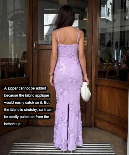 Curvphilo Women's 3D Embroidery Satin Floral Mesh Bodycon Maxi Dress - image 4