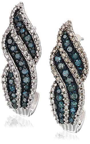 Sterling Silver .5 ct. TDW Treated Blue Diamond Dangling Stud Earrings (Blue, I1-I2)