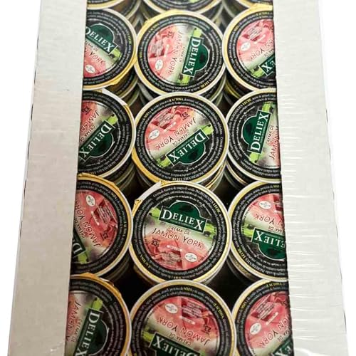 Deliex - Monodosis de patés y cremas 45 u x 25 gr, crema de jamón york, paté ibérico y crema de lomo para tostadas, meriendas o tapeo sin desperdicio. (Bandeja 45 x 25 gr, Crema de jamón York)