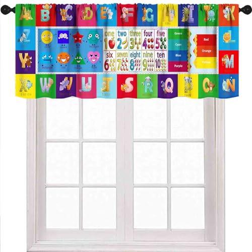Lnepty Kids Classroom Window Valance,Cartoon Colorful Animal Funny Education Learning Short Curtains Valance for Children Toddler Baby Bedroom Living...
