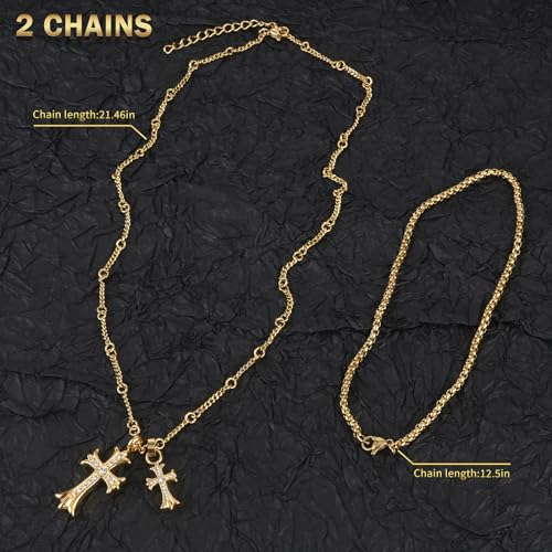 Cross Pendant for Car Rear View Mirror Decor Accessories Stainless Steel Rhinestone Crosses Amulet Jewelry Adult Men Christian Gift (Gold)2