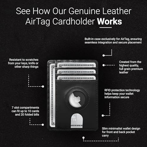 Trackable Wallet for Men – Slim RFID-Blocking Leather Cardholder with Optional Tracker Holder – Minimalist Front Pocket Wallet for Tracking & Everyday Carry (Black)2