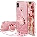 OCYCLONE iPhone X Case for Girl Women, Glitter Cute Girly Diamond Rhinestone Bumper with Ring Kickstand Protective Phone Case for iPhone X - Rose Gold [Pink]