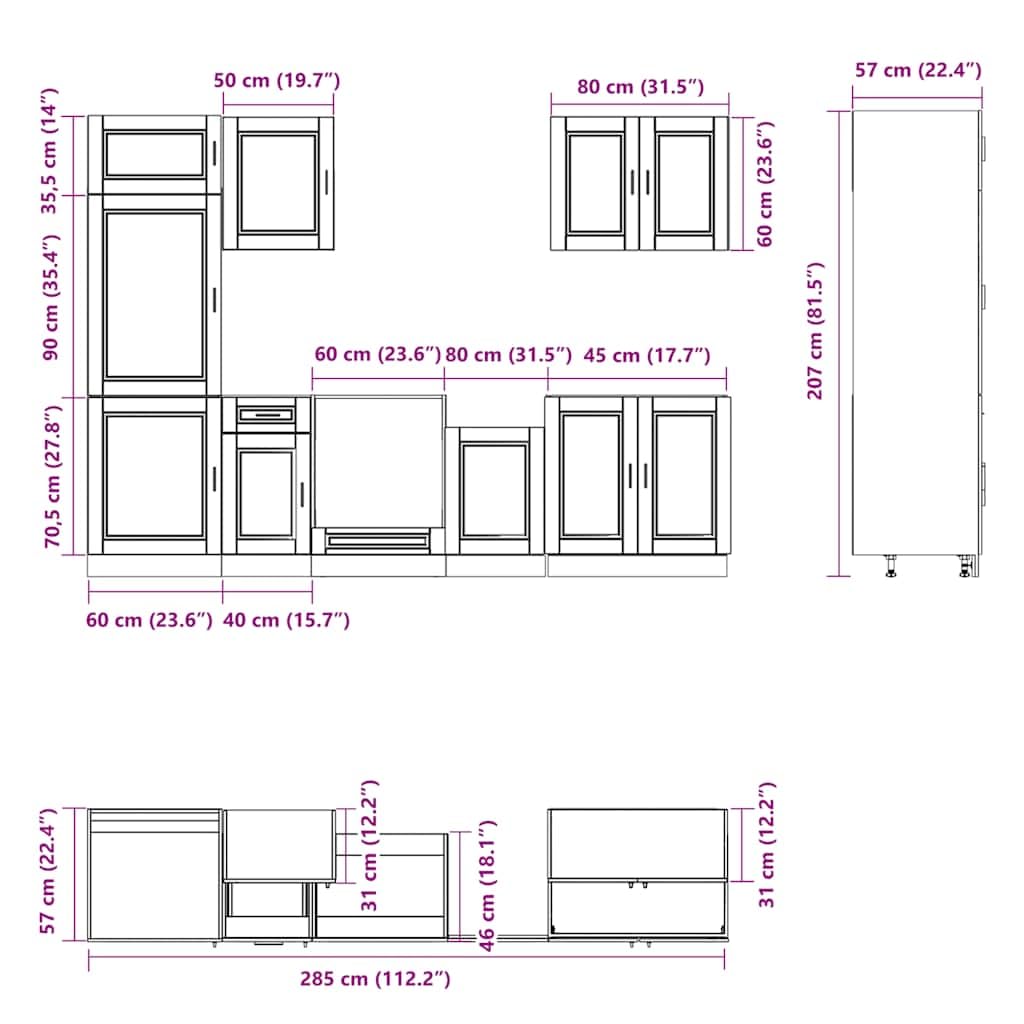 Küchenschrank-Set 7-teilig Porto, Einbauküche Sonoma-Eiche, Küchenzeile aus Holzwerkstoff, Küchenmöbel Set für Spüle, Ofen und Geschirrspüler, Modulare Miniküche
