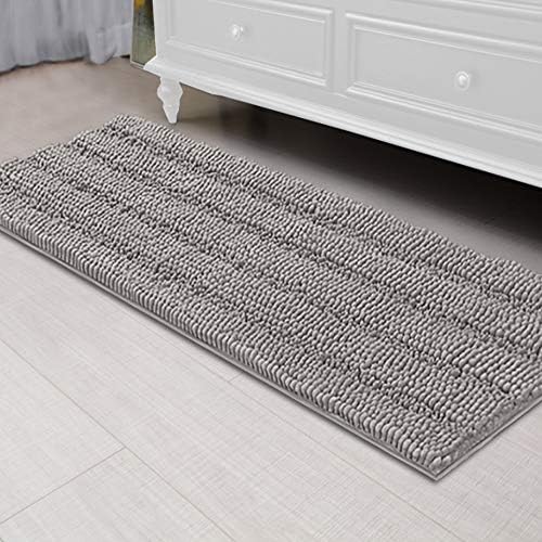Flamingo P Bath Rug Ultra Thick and Soft Texture Bath Mat Chenille Plush Striped Floor Mats Hand Tufted Bath Rug with Non-Slip Backing Door Mat for Kitchen (Dove - 59" x 20")