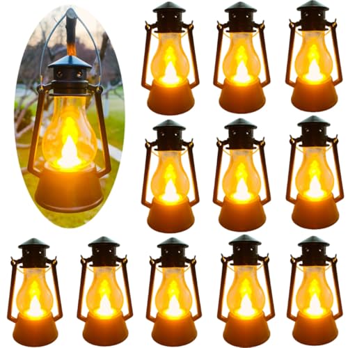 12 Pack Mini Lantern for Little Cowboy Centerpieces Tables Ideas Western Party Favor Decorations Wedding Decor Camping with 4inch Flickering LED Candle, Vintage Table Toppers Decorative