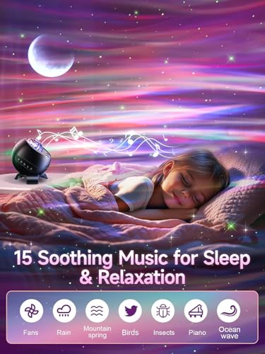 COOLNIGHT Starry Sky Projector for Kids 180 Light Modes, 5 Moon Movies, Aurora Galaxy Lamp, 15 White Night Sky Sounds - Image 4