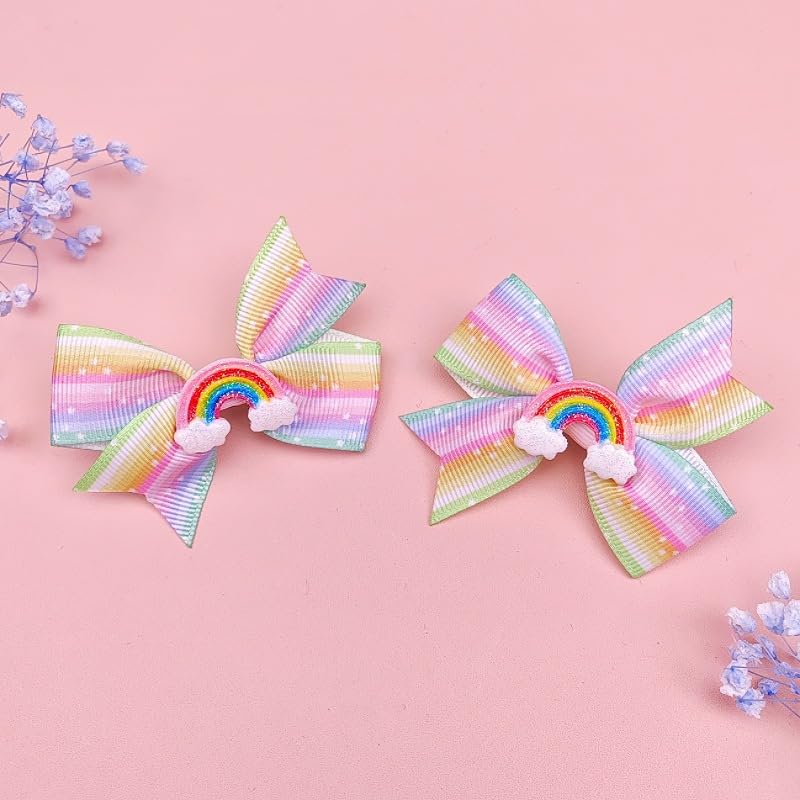 Moño de cabello con clip rainbow grosgrain para niñas miniatura 5