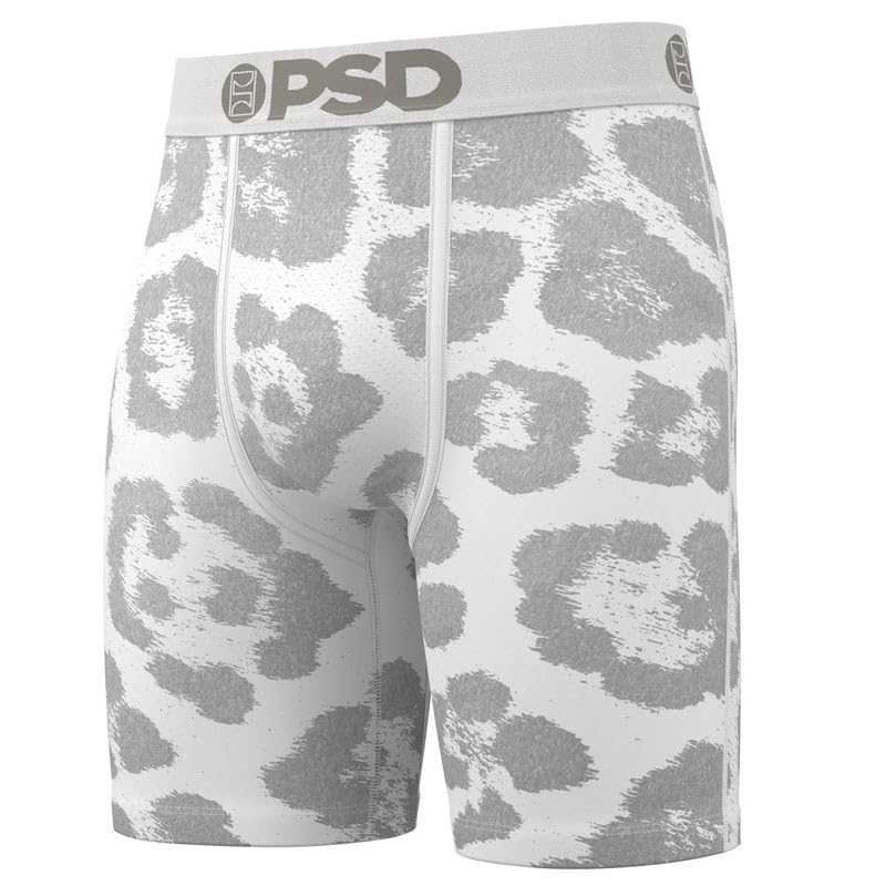 PSD Mens Boxer Briefs - Snow Leopard, 7 Inch Inseam, Moisture-Wicking, 4-Way Stretch, Boxer Briefs for Men Pack2