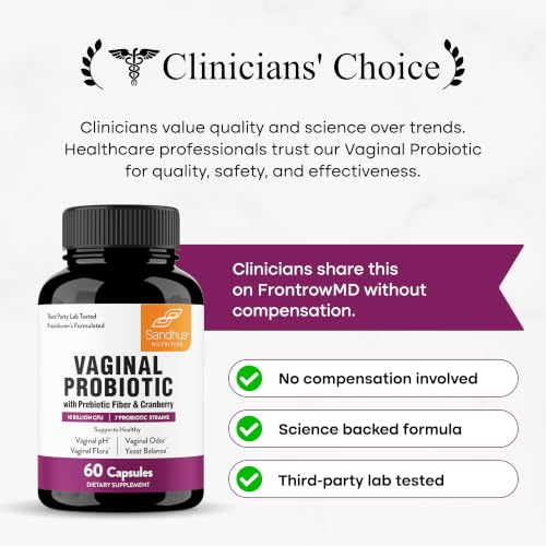 Image of Sandhu's Vaginal Probiotics for Women pH Balance with Prebiotics Fiber & Cranberry | Supports Healthy Vaginal Odor & Flora, Urinary & Gut Health | 60 Count Supplement