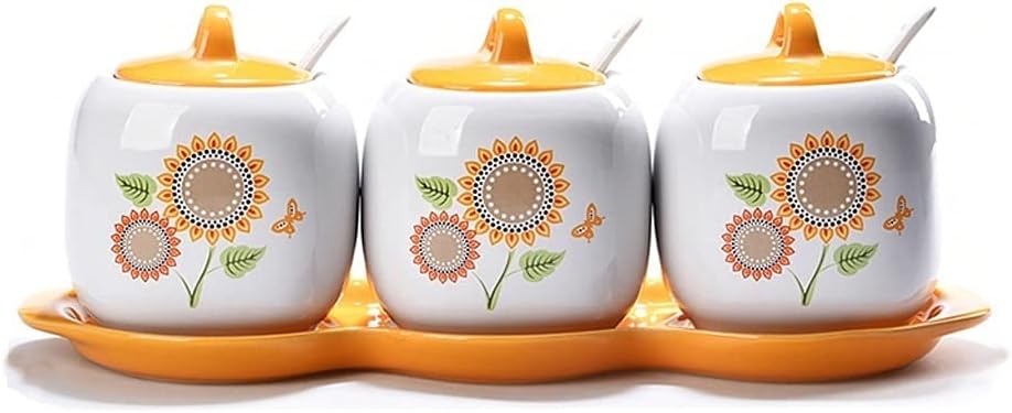 Seasoning Pot Container with Lid Salt Sugar Pepper Spice Box Kitchen Storage Bowl Spoon Condiment Pots Can