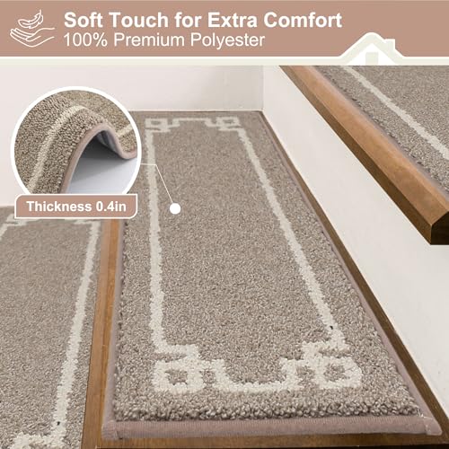 BEQHAUSE-Stair-Treads-for-Wooden-Steps-Non-Slip-Washable-Reusable-Carpet-Stair-Treads-28inX9in-Polyester-Soft-Indoor-Stair-Runner-for-Kids-Elders-and-Pets-15pcsTaupe BEQHAUSE Stair Treads for Wooden Steps Non Slip Washable Reusable Carpet Stair Treads 28inX9in Polyester Soft Indoor Stair Runner for Kids Elders and Pets 15pcsTaupe