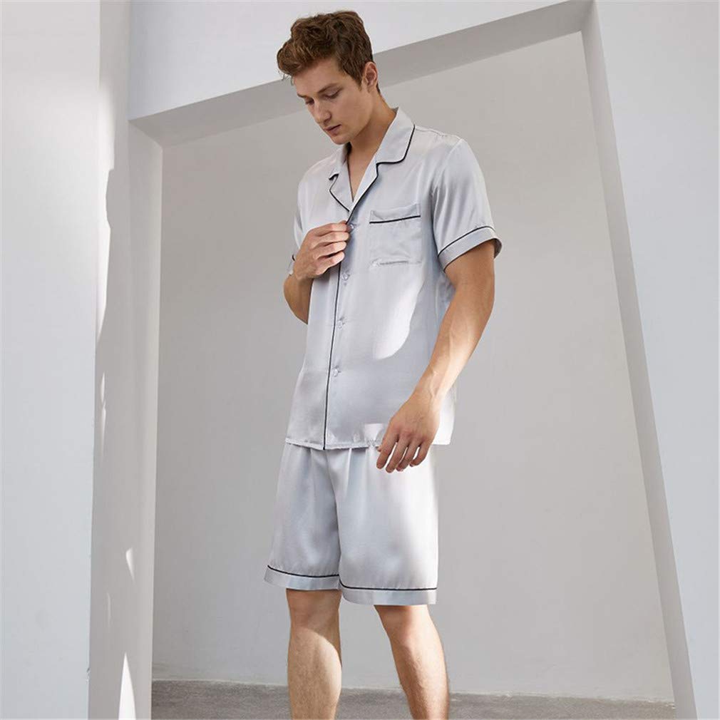 SXHEYUY Pyjama 100% Pure Soie pour Hommes, Pyjama Boutonné À Manches Shrot, Vêtements D'Été Pyjama Ensembles Pyjama Vêtements De Nuit pour Hommes