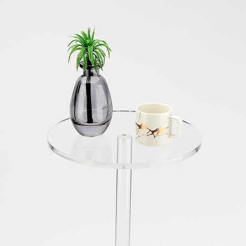 Miniatura 7 de Mesa auxiliar de acrílico para bebidas, mesa de bebidas transparente para espacios pequeños con almohadillas antideslizantes, mesa auxiliar redonda